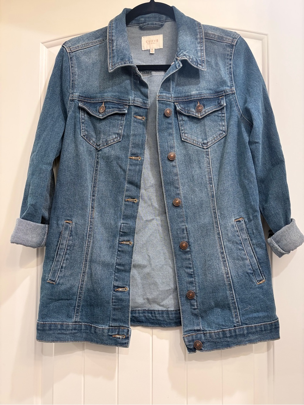 Curve Light Blue Denim Jean Jacket - Classic Women's Jean Coat